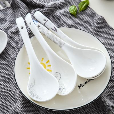 Ceramic spoon household spoon spoon cute porridge spoon porcelain spoon long handle spoon large ceramic spoon creative porridge spoon 【JYUE】