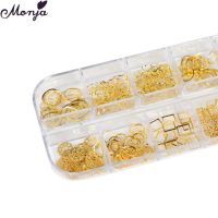 Monja 12 Grids Gold Metal Nail Art Flake Gear Star Geometric Pattern Mix Style 3D Hollow Rivet Slice DIY Manicure Decoration