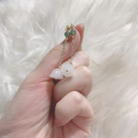 Beautiful little lotus Earrings white jade glaze little lotus pearl long earrings antique Earrings PZSD