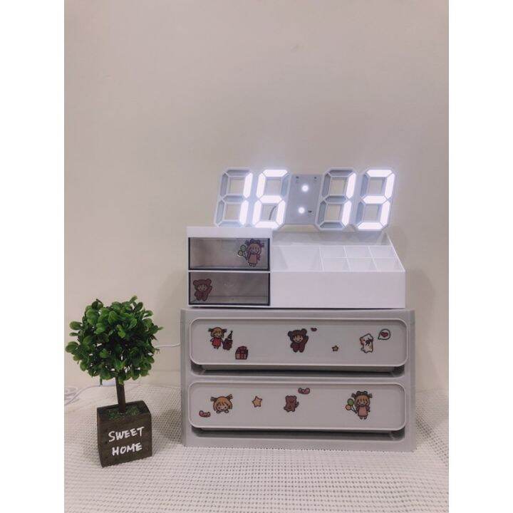 สินค้าใหม่-1ชุดมี-3ชิ้น-led-clock-ลิ้นชัก-ชั้นวางเครื่องสำอางพร้อมลิ้นชัก-2-ชั้น-กล่องเก็บของ-ลิ้นชัก-ลด-50