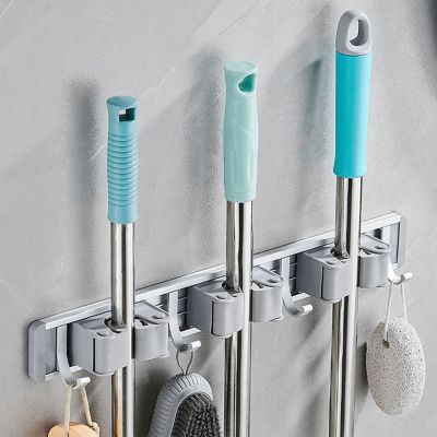 【YF】 Wall Mounted Mop Broom Holder Storage Hook Multi-Purpose Hangers Bathroom Kitchen Organizer