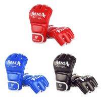 Half Finger Boxing Gloves Wearable PU Kickboxing Protective Gloves Tear Resistant Breathable Durable for Sports Supplies