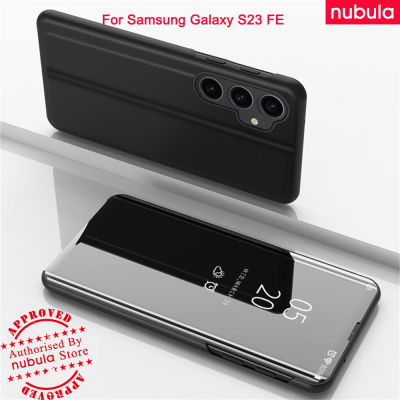 NUBULA เคส Samsung Galaxy S23 FE แบบฝาพับกระจกเงาเคลือบสุดหรูเคสพลิก Hp Galaxy S23FE แบบแข็งฝาพับหนัง PU ด้านในเป็นเคสแบบพับปิดได้ในตัวมองเห็นได้ชัดเจนสำหรับ Samsung Galaxy S23 FE