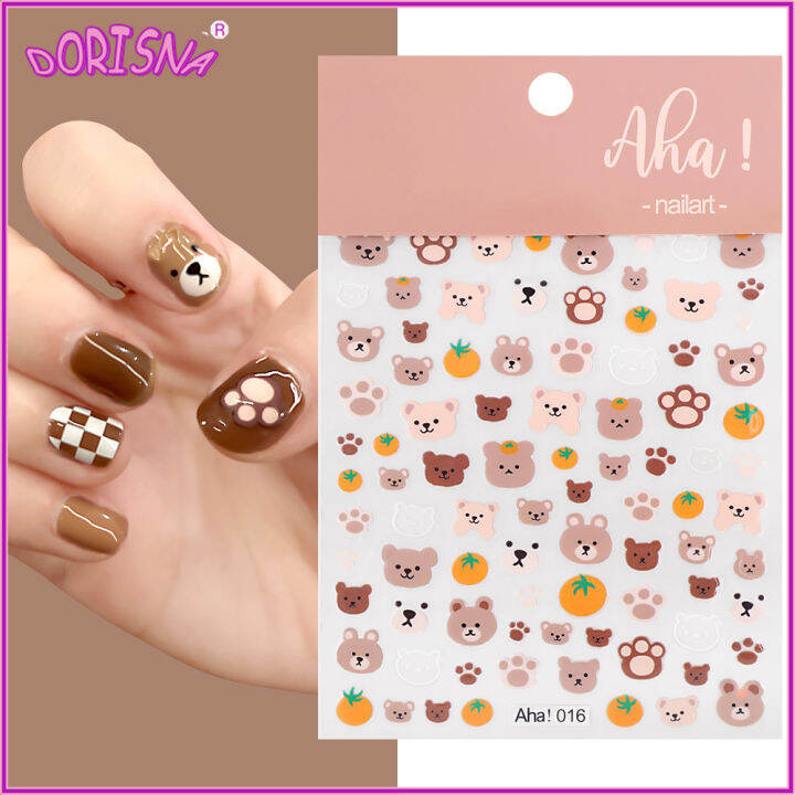 DORISNA Cute Cartoon Nail Stickers Rabbit Little Bear Paw Nail Sliders