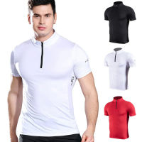 Camiseta Deportiva Ajustada De Manga Corta Para Hombre,Ropa Deportiva De Compresión Para Gimnasio,Jersey Con Cremallera,Sudadera Rashgard Para Senderismo