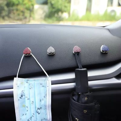 dfthrghd 4Pcs Bling Mask Hooks for CarCute Car Mini HooksHeart Car Adhesive Hooks HangerCar Hooks for Bling Car Accessories for Women