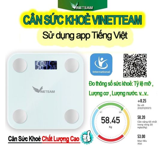 Cân điện tử cân sức khoẻ đo lượng mỡ vinetteam 180kg mặt kính cường lực - ảnh sản phẩm 1