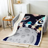 【CW】○✾  Outer Throw Blanket Cartoon Astronaut for Couch Sofa Planets Rockets Bed Kids