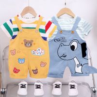 LJW 2023 Cartoon infant Suits Baby Clothing Set for Boys Girls Cute Summer Casual Clothes Set Striped Top+Shorts Kids Clothes  by Hs2023