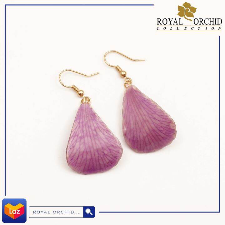 royal-orchid-ต่างหูแบบตะขอทองกลับดอกกล้วยไม้หวาย