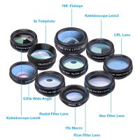 ZZOOI APEXEL Phone Camera Lens Kit 10 in 1 Fisheye Wide Angle Macro CPL Filter Kaleidoscope and HD 2X Telescope Lenses for Smartphone