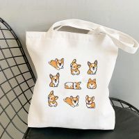 【ACD】   Shopper Kawaii การ์ตูน Corgi พิมพ์ Tote กระเป๋าผู้หญิง Harajuku Shopper กระเป๋าถือสาวไหล่กระเป๋าช้อปปิ้ง Lady Canvas Bag