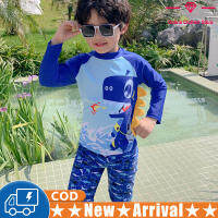 3ชิ้น/เซ็ต Boys Split Swimsuit Quick-Drying Cartoon Printing Swimming Trunk Swimming Cap Set