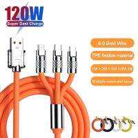 3in1 120W 6A Liquid Silicone USB Fast Charge Cable For Type-C Micro USB 8-Pin 1M 2M PD Charger Cable