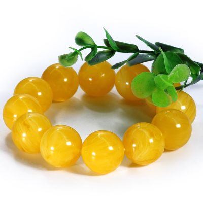 （HOT ITEM ）⏩ Similar To Natural Chicken Oil Yellow Old Beeswax Bracelet Round Beads Amber With Transparent Flowing Texture Floating Salt Water Fluorescent Bracelet