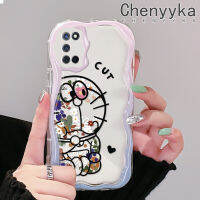 เคส Chenyyka สำหรับ OPPO เคส A52 A92 A72 4G ซิลิโคนเคสโทรศัพท์โปร่งใสลายโดราเอมอนดอกไม้สวยป้องกันการตกขอบลอนหลากสีเคสนิ่มเนื้อครีมเคสป้องกันเคสใส