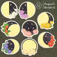 ?? พร้อมส่ง : ?? เข็มกลัดเซ็ทปรากฏการณ์จันทรุปราคาและดอกไม้ |  Lunar Eclipse Phenomenon &amp; Flower Enamel Brooch Pin Set.