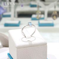 Lenya Jewelry  แหวนโทแพชสีฟ้า(Blue Topaz) ทรงสี่เหลี่ยม ดีไซน์น่ารักสุดเก๋ ตัวเรือนเรือนเงินแท้925 ชุบทองคำขาว