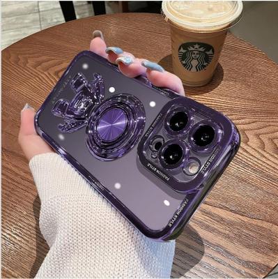 「Enjoy electronic」 Luxury Plating Astronaut Bracket Stand Ring Holder Phone Case for IPhone 14 13 11 12 Pro Max XS X XR 7 8 Plus Transparent Cover