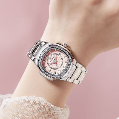 WWOOR สุภาพสตรี Rhinestone แฟชั่นนาฬิกาผู้หญิงหญิงนาฬิกาวันที่นาฬิกาควอทซ์กันน้ำนาฬิกาข้อมือสตรีชุด Relógio Feminino