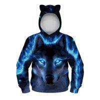 2023 style Jacket The Wolf 3D Printed Pullover Hoodie Jacket With Cat Ears，can be customization