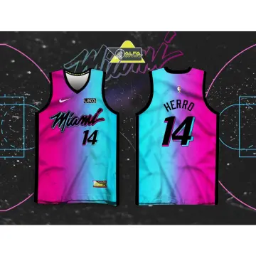 Adults Miami Heat #13#14#22 Basketball Jersey in Blue&Pink