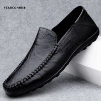 High-end Original Yierkan leather shoes mens genuine leather top layer cowhide business casual shoes mens autumn and winter breathable slip-on beanie shoes soft sole