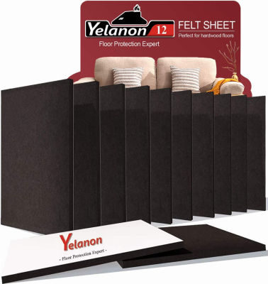 Yelanon Felt Furniture Pads 12 Pieces 8" x 6" Furniture Pads Self Adhesive, Cuttable Felt Chair Pads, Anti Scratch Floor Protectors for Furniture Legs Furniture Couch Felt Feet Hardwood Floor, Black