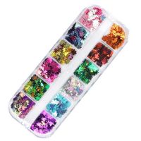 12 Grid Nail Art Sequins Maple Leaf Shape Geometric Sequins Jewelry Face Makeup Sequins