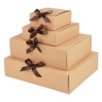 1Pcs Kraft Paper Brown Gifts Box With Bow White Wedding Favor Candy Cake Boxes For Baby Shower Wedding Party Gift Packing Decor