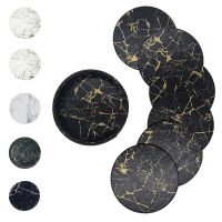 1PC/6PCS Artificial Leather Marble Coaster Drink Coffee Cup Mat Table Placemats Round Heat-Resistant Tea Pad Table Pad Holder