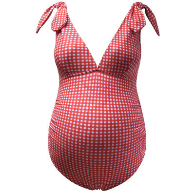 Maternity Swimsuits V-Neck Pregnancy Swimwear Suit Knotted Shoulder Straps Bikini