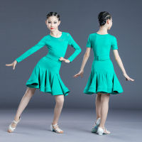 Latin Dance Dress Full Sleeve Skirts for Girl Kids Dance Costume Stage Performance Ballroom Tango Salsa Vestidos Women Stage