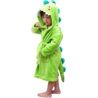 Kids Plush Hooded Bathrobe Dinosaur Flannel Fleece Robe For Boys Girls Sleepwear Dressing Gown Gift