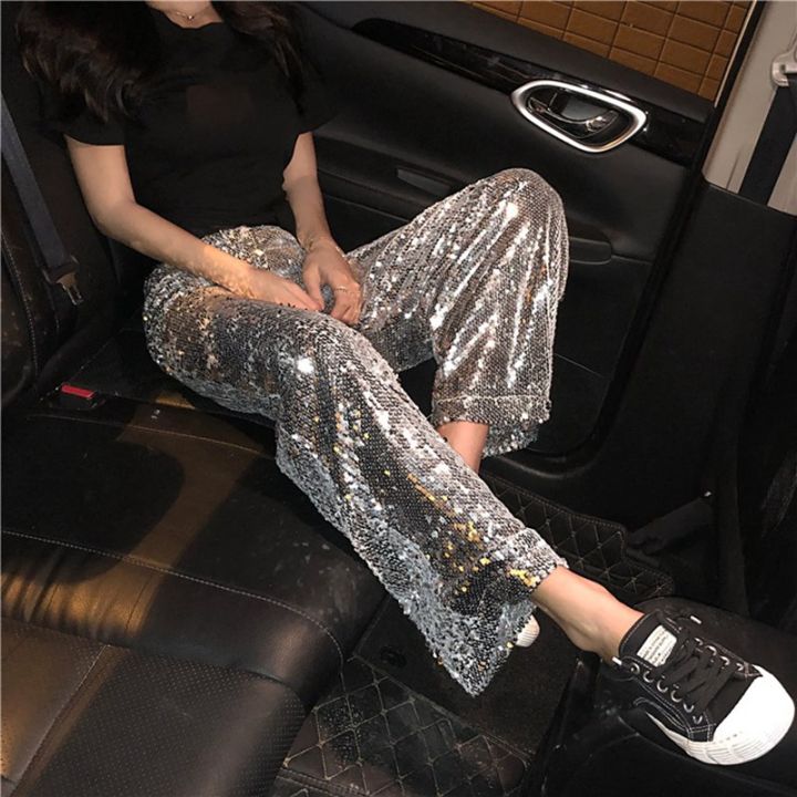2021Women Shinning Sequins Leggings Bright Silver Color Legwear Street Ins Fashion Girls Paillette Trousers Pant Dropshipping