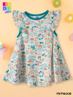 KiddeeCrew เสื้อเด็ก เสื้อกระโปรงระบายแขนสีครีมลายดอกไม้ฟ้า Tunic Top Draini arm Cream blue floral pattern  เหมาะสำหรับอายุ 1-8 ปี