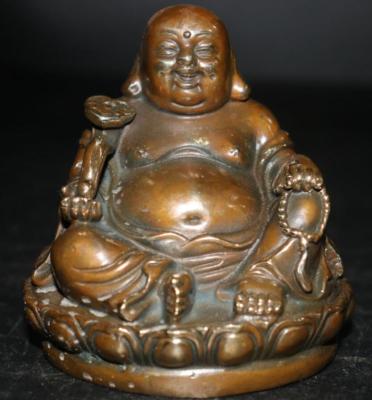 จีนทองเหลือง Maitreya พระพุทธรูปงานฝีมือขนาดเล็กรูปปั้น ~