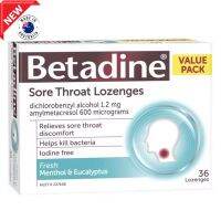 Betadine Sore Throat Menthol and Eucalyptus 36 Lozenges เม็ดอมฆ่าเชื้อลดการสะสมของเชื้อโรคและไวรัสในช่องปากและลำคอรสเมนทอลสินค้านำเข้าจากออสเตรเลียพร้อมส่ง