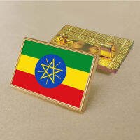 Ethiopia flag pin 2.5*1.5cm zinc die-cast PVC colour coated gold rectangular medallion badge without added resin