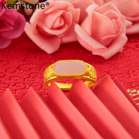 Kemstone 24K ทองลุ่มน้ำชุบหยกแหวนแบบปรับขนาดได้สำหรับผู้หญิงผู้ชายคู่เครื่องประดับ