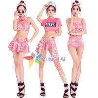 New Japanese and Korean combination pink plaid cheerleaders DS female singer stage sexy costume bar