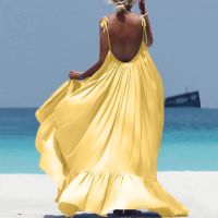 COD DSTGRTYTRUYUY 【Women Dress】Boho Maxi Dress Women Spaghetti Strap Backless Long Summer Dress 2020 Sexy Party Bohemian Beach Dresses Vestidos Robe Femme