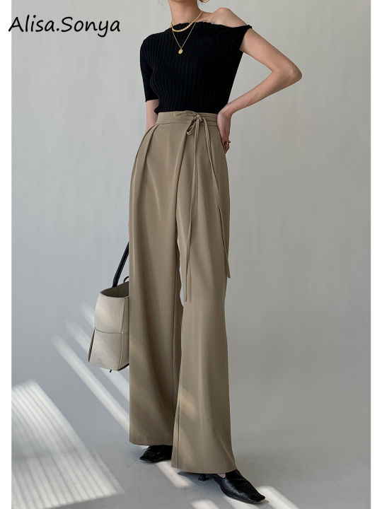 Alisa.Sonya Women's Korean Style Tailored suit pants Drawstring High ...
