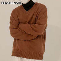 EERSHENSHI เสื้อกันหนาวคอวีแบบมีฮู้ดสำหรับผู้ชาย สเวตเตอร์มีฮู้ดทรงหลวมปกหัวใจไก่ฉบับภาษาเกาหลีมีสไตล์สำหรับฤดูใบไม้ร่วง/ฤดูหนาว