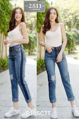 👖2511 Vintage Denim Jeans by Araya กางเกงยีนส์ ผญ กางเกงยีนส์เอวสูง กางเกงยีนส์ทรงบอย Boyfriend Jeans ทรงบอยสลิม วินเทจ แต่งขาดแนวเซอร์แบบเท่ๆสวยจริงๆ ผ้าไม่ยืด