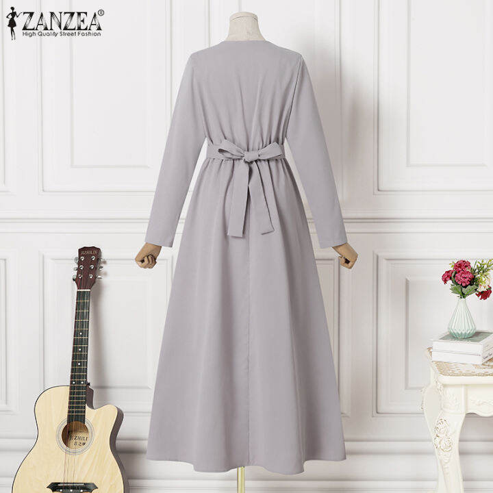 เคลียร์สต๊อกขาย-จัดส่งฟรี-fancystyle-zanzea-muslimah-ผู้หญิงมุสลิมเต็มแขน-abaya-maxi-dress-วินเทจคอกลมพรรคชุด-a-line