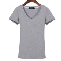 100 Cotton Women Summer Casual Basic T-shirt Top Tee Shirt Solid Short sleeves V-neck Plus Size S~5XL