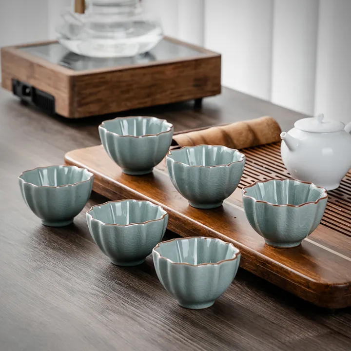Celadon Kung Fu teacups, single ceramic tea cups, Geyao iron tires