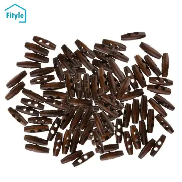 60pcs Wooden Toggle Buttons Brownl Wooden Button in Sewing for Coats 