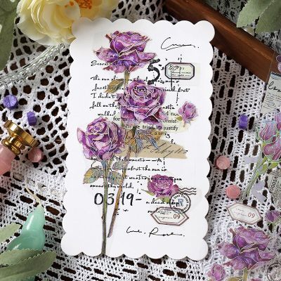 1 Sheet Vintage Purple Rose Sunflower Long PET Sticker DIY Diary Junk Journal Decoration Label Stickers Album Scrapbooking  Scrapbooking